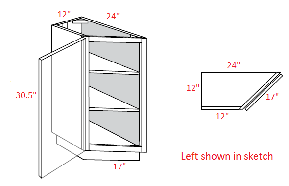 Essex Castle Assembled 12" Angle Base Cabinet
