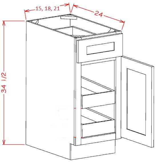 Amesbury White Shaker RTA 15" Base Cabinet With Roll Outs