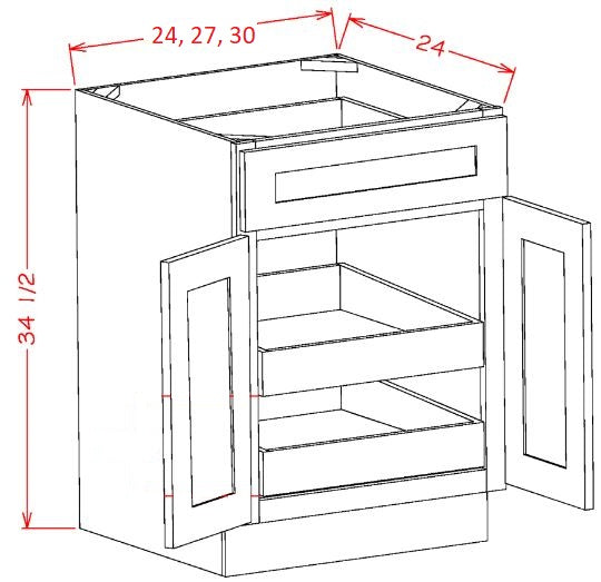 Essex Castle Assembled 30" Base Cabinet With Roll Outs